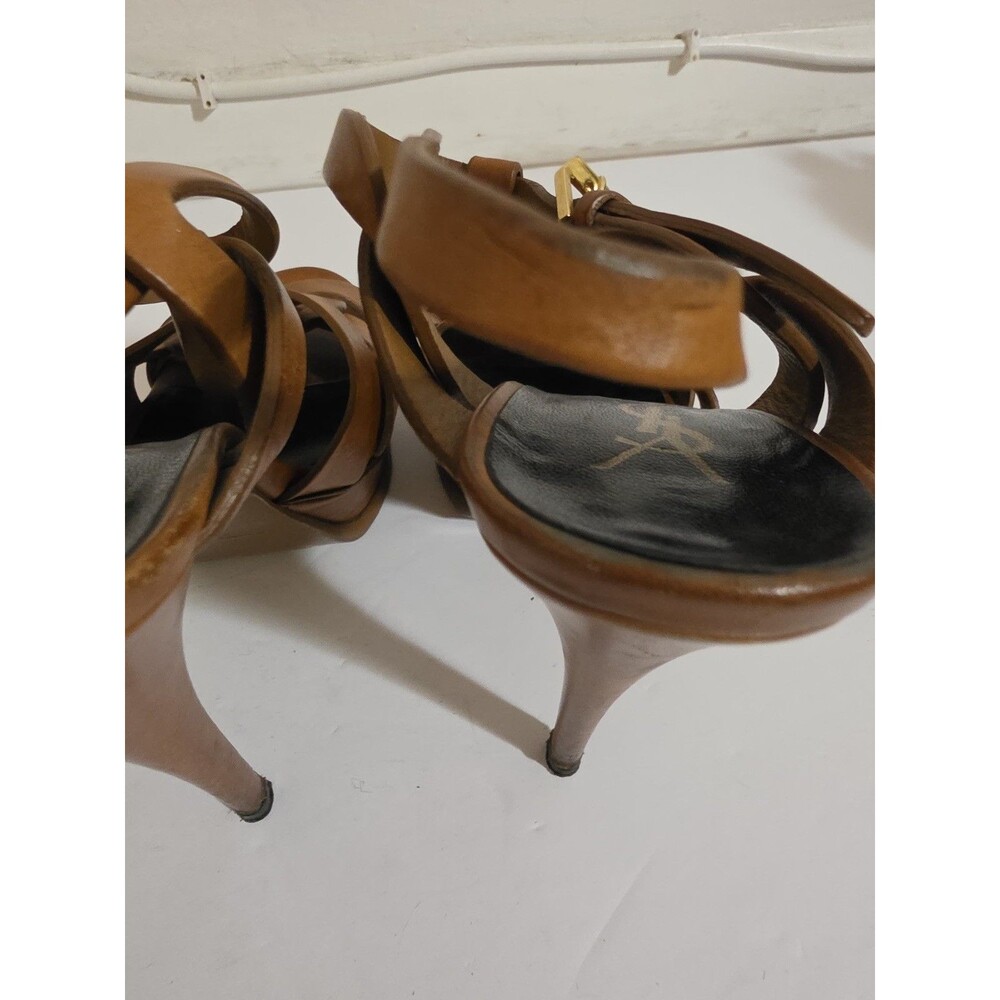 Yves Saint Laurent Dark Beige Leather Tribute Sandals Size Eu37/7US - Picture 3 of 8